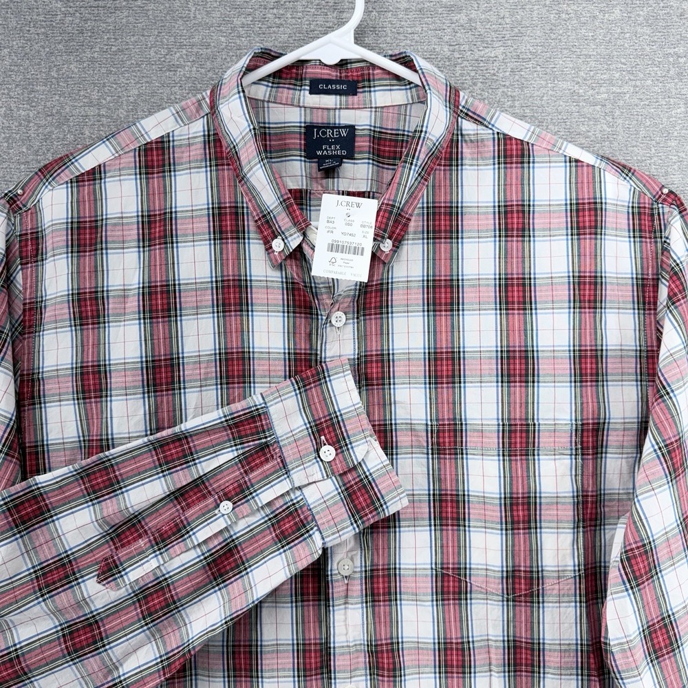 J Crew Classic Flex Washed Shirt Men Size XL Plaid Red Casual Long Sleeve NEW